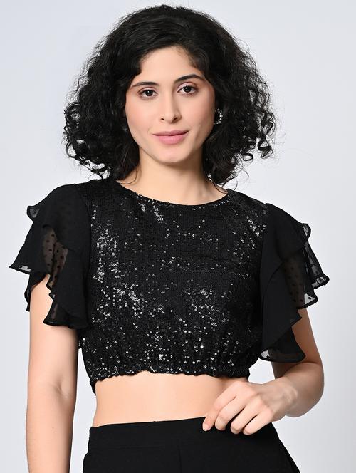 women black embelished crop top - 21572416 -  Standard Image - 0