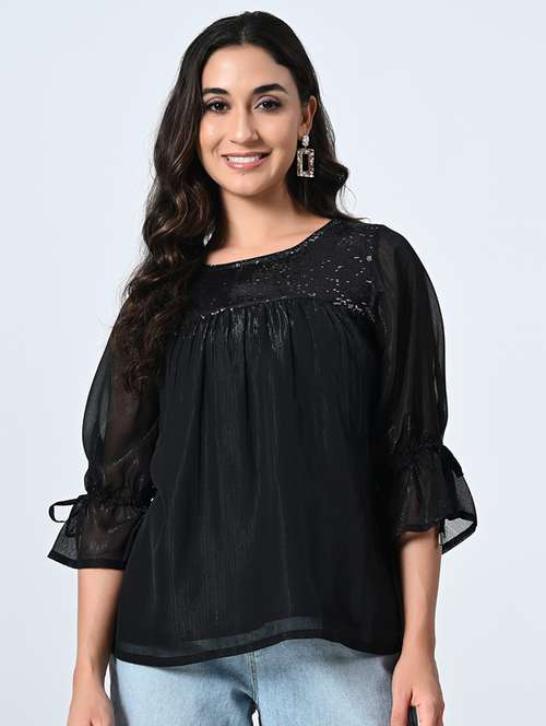 women black embellished regular top - 21572418 -  Standard Image - 0