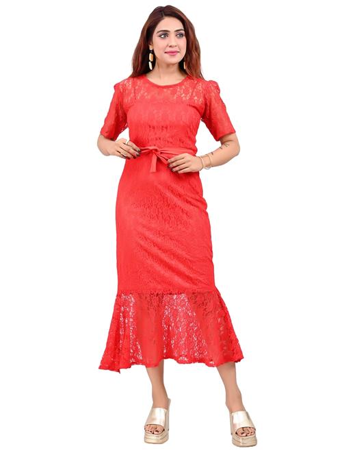 red net fit & flare dress - 21572492 - Standard Image - 0
