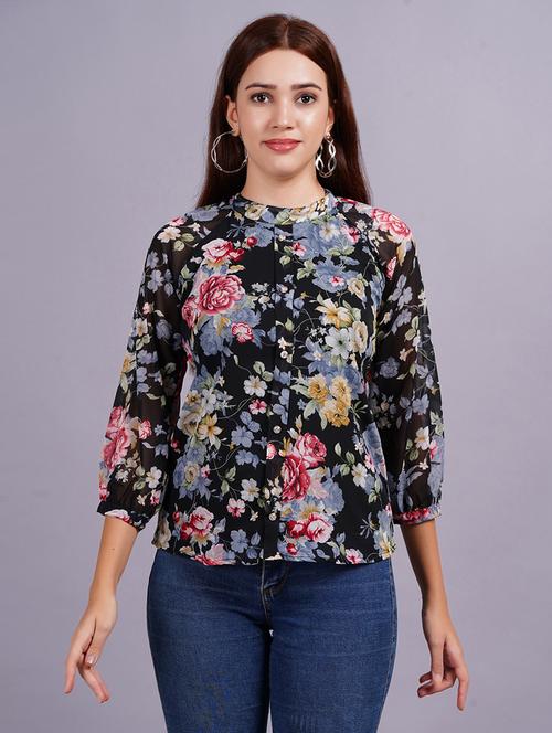 women floral three quarter sleeve shirt - 21572544 - Standard Image - 0