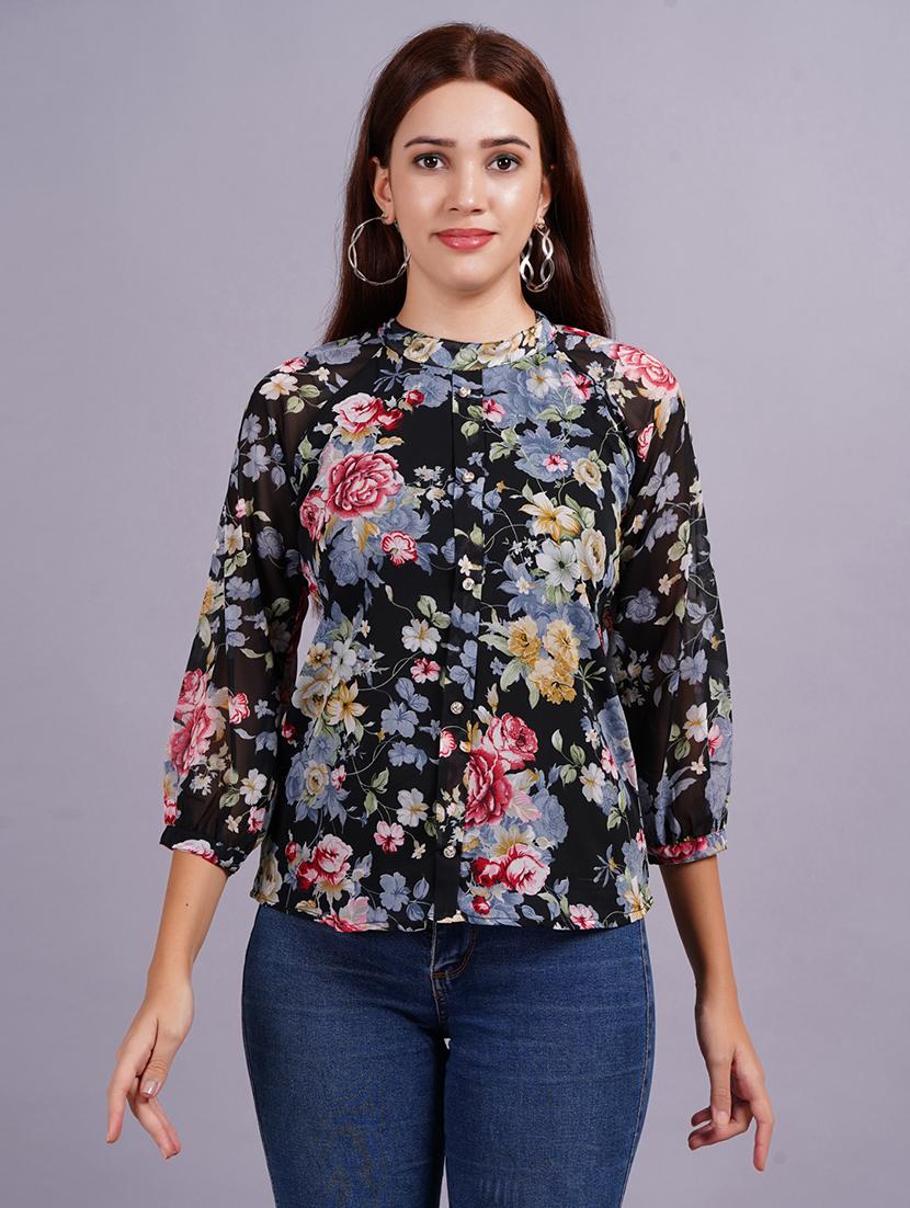 women floral three quarter sleeve shirt - 21572544 - Zoom Image - 0
