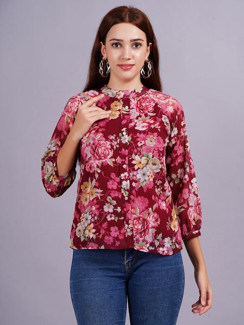 women floral three quarter sleeve shirt  - 21572545 -  Standard Image - 0