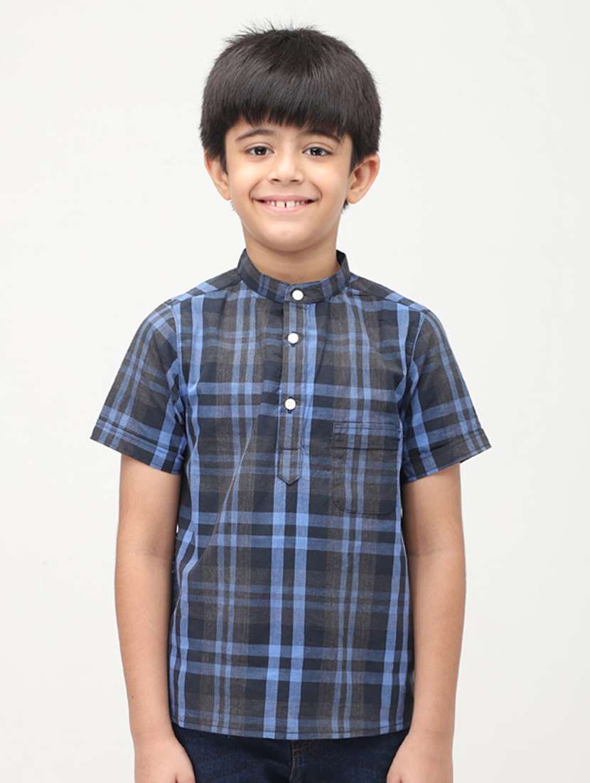 boys checks short sleeve kurta