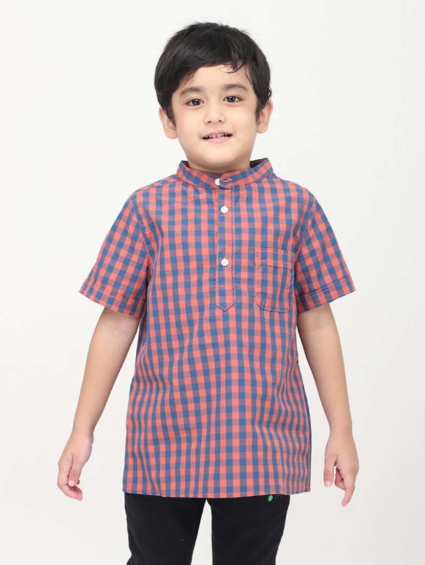 boys checks short sleeve kurta