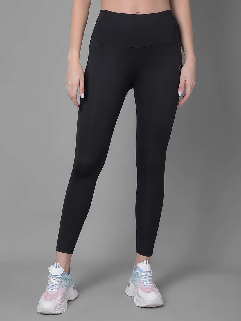 women solid high rise gym tights
