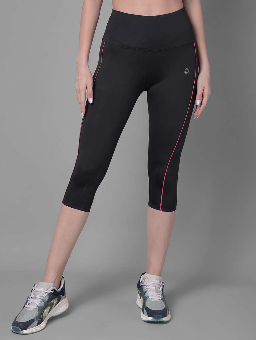 women solid high rise sports capri