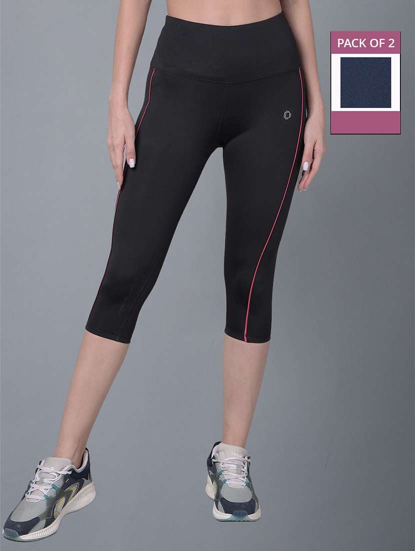 women pack of 2 solid high rise sports capri