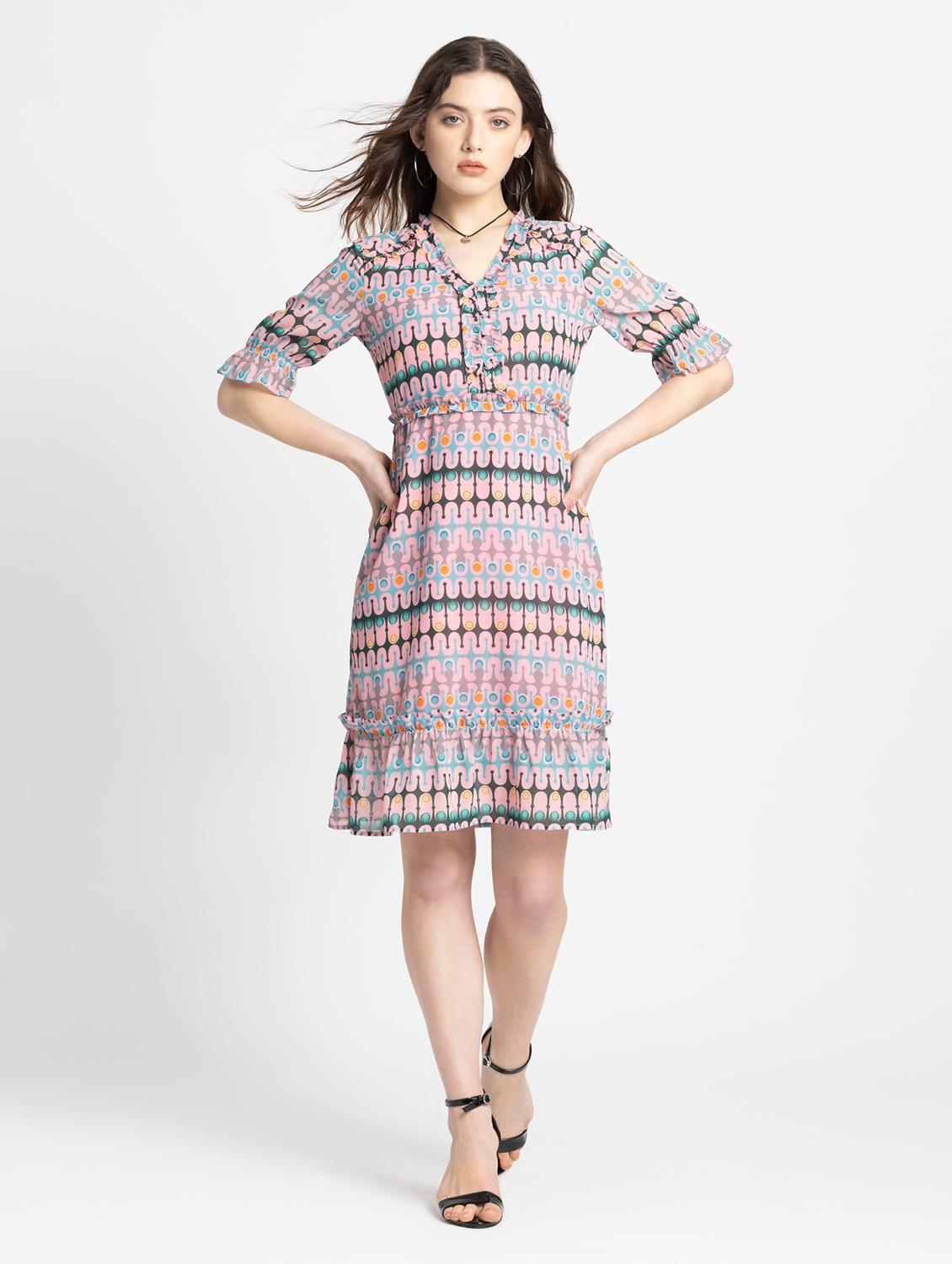 women printed v-neck a-line dress - 21572761 - Standard Image - 4
