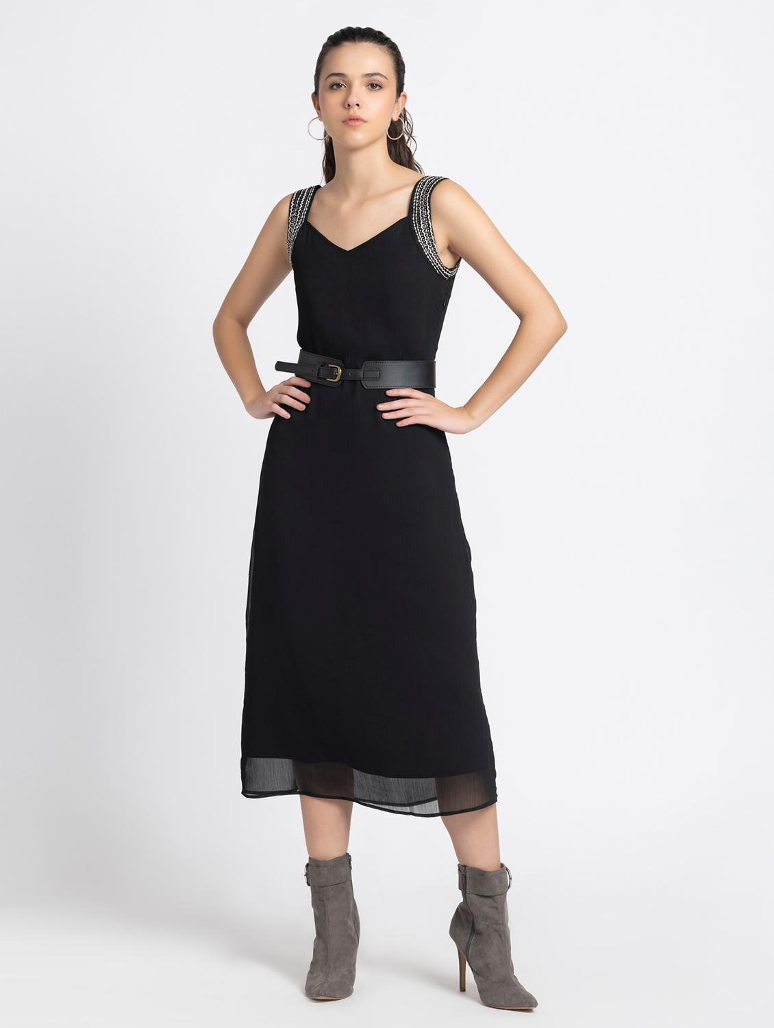 women black solid a-line dress - 21572770 - Standard Image - 1