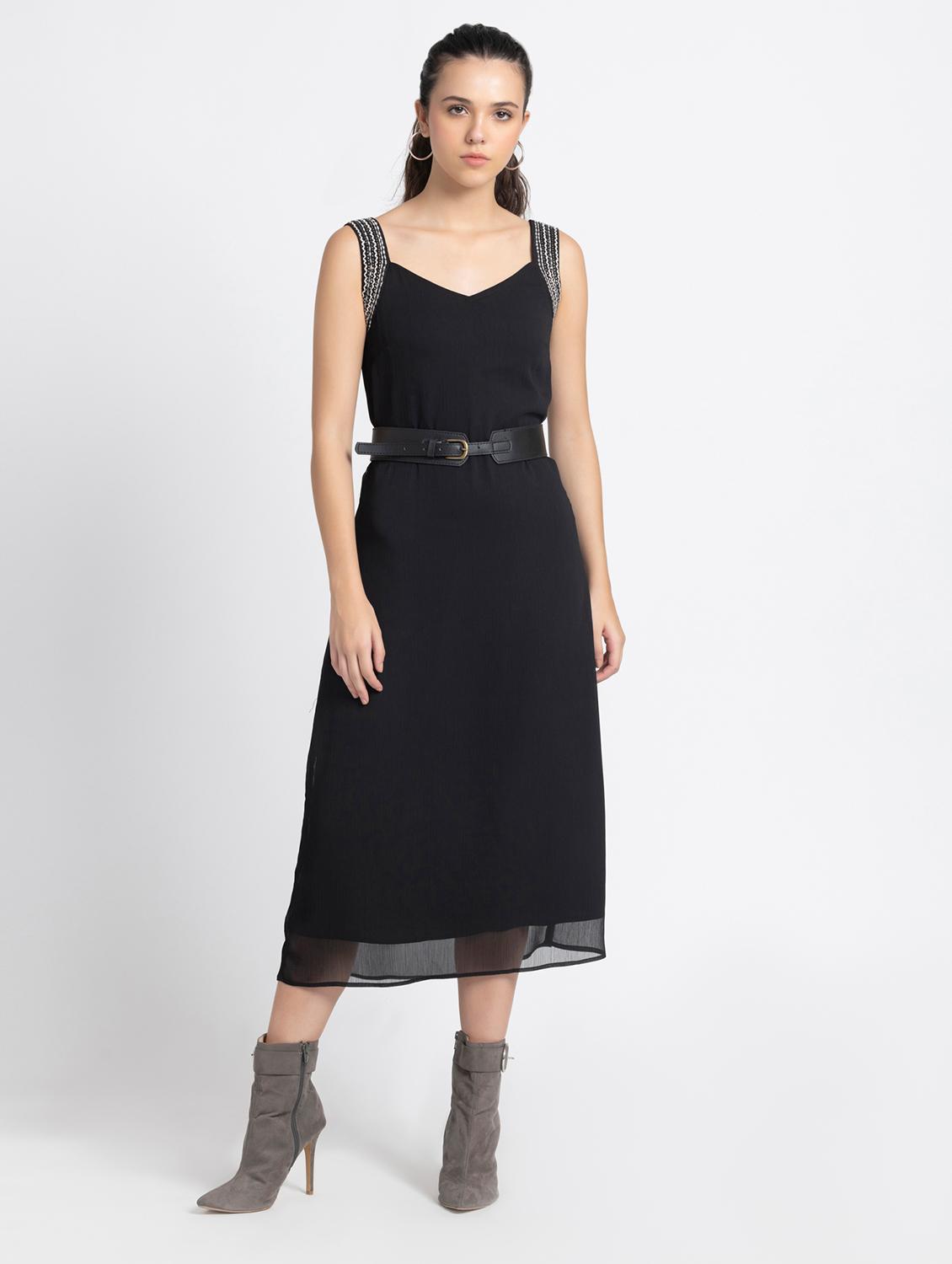 women black solid a-line dress - 21572770 - Standard Image - 4