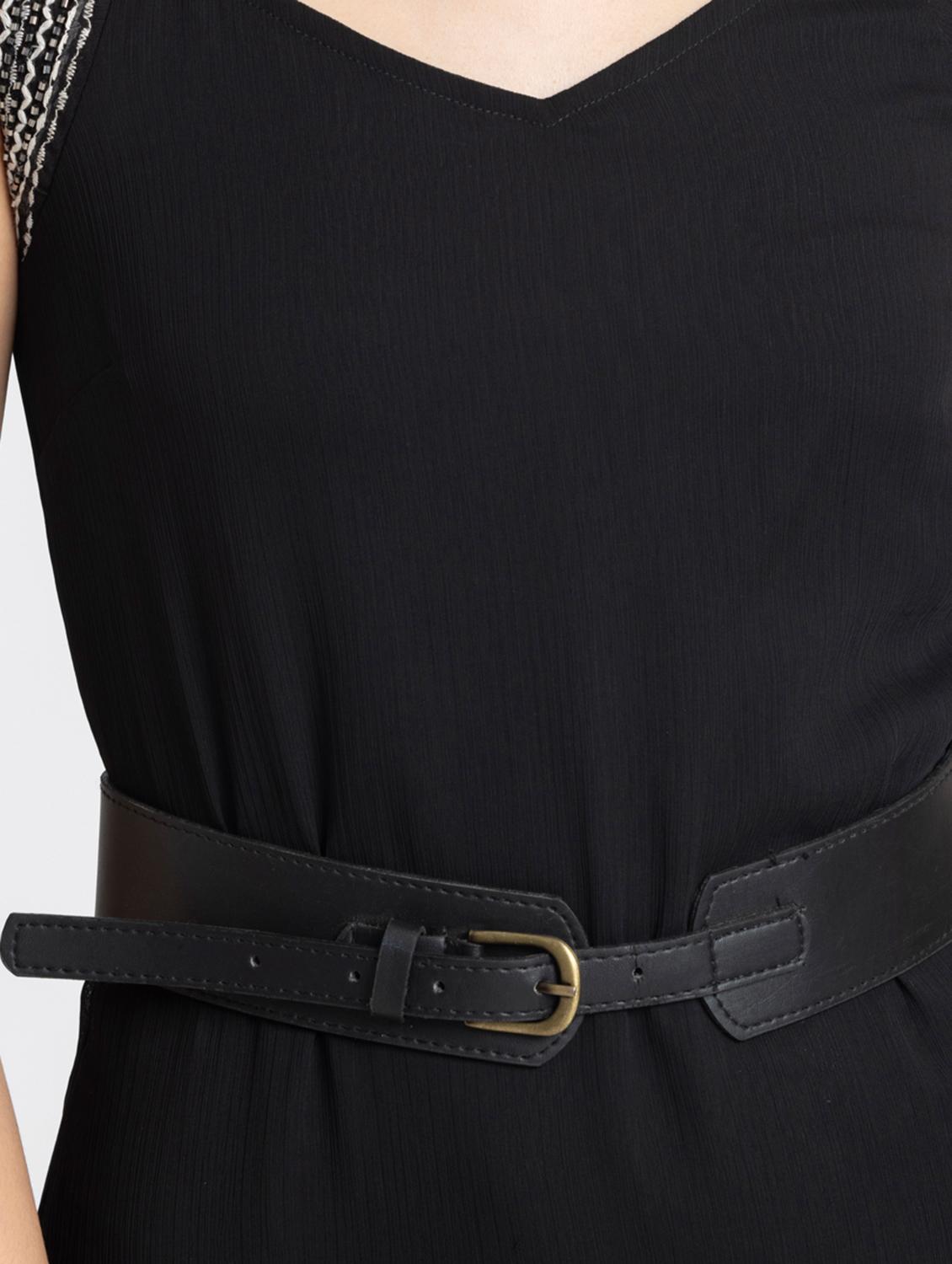 women black solid a-line dress - 21572770 - Standard Image - 6