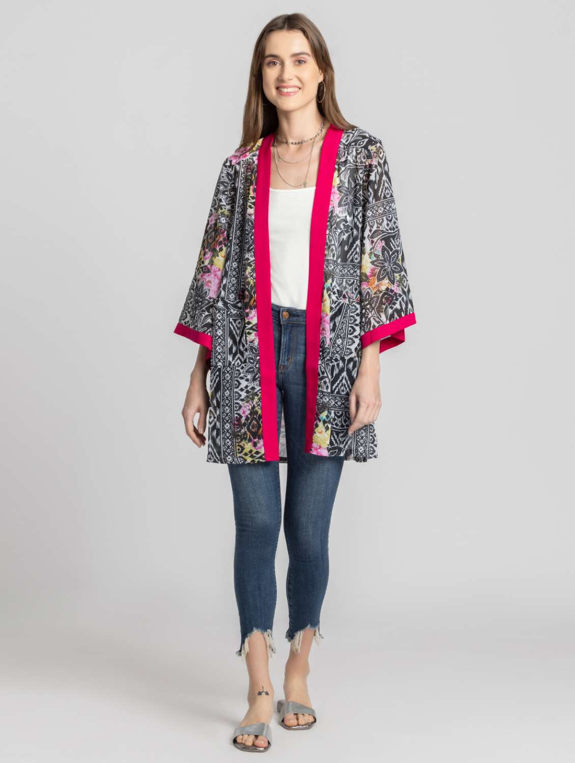 women black printed long shrug - 21572967 - Standard Image - 4