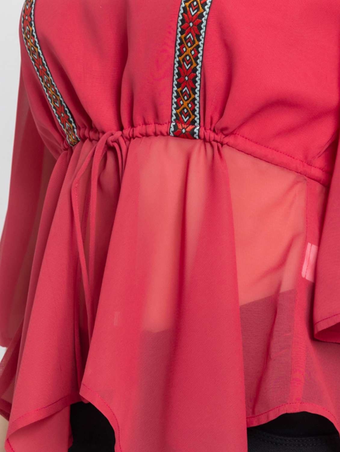 women red solid asymmetric v neck top - 21572974 - Standard Image - 6