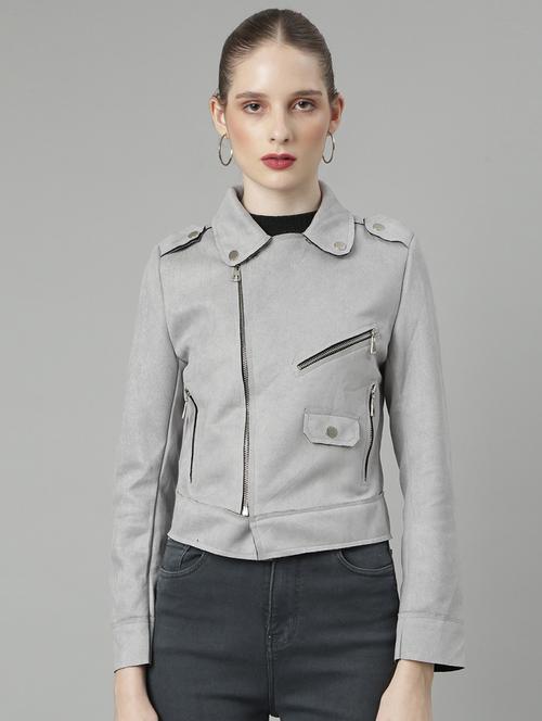 women grey solid long sleeve jacket - 21573045 -  Standard Image - 0
