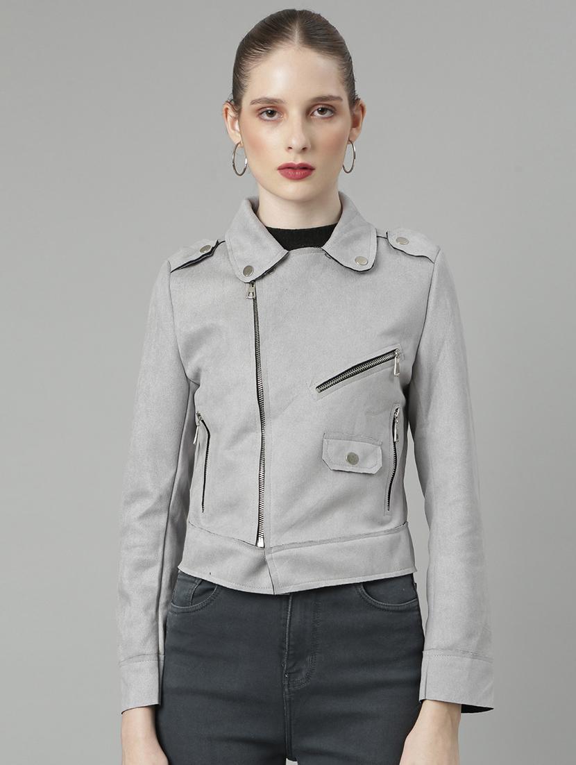 women grey solid long sleeve jacket - 21573045 -  Zoom Image - 0