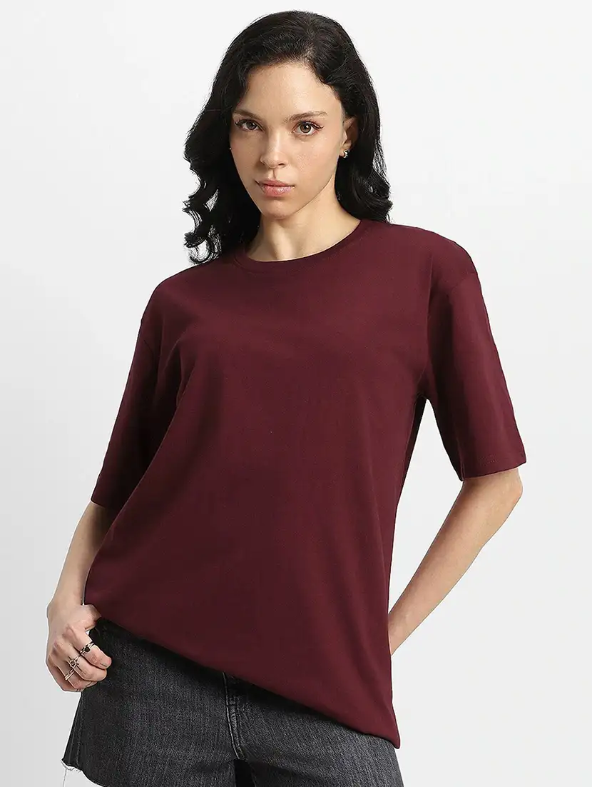 women solid short sleeves oversized t-shirt