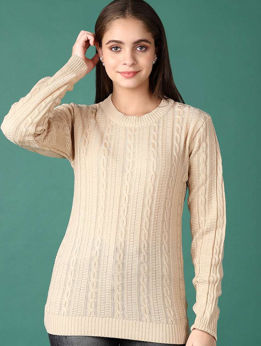 women long sleeves self design pullover - 21573076 -  Standard Image - 1