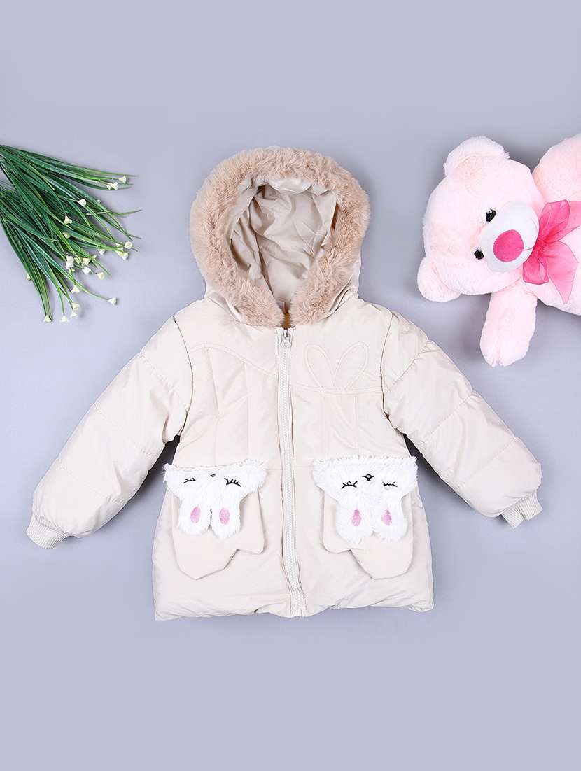 girls solid hooded quilted jacket