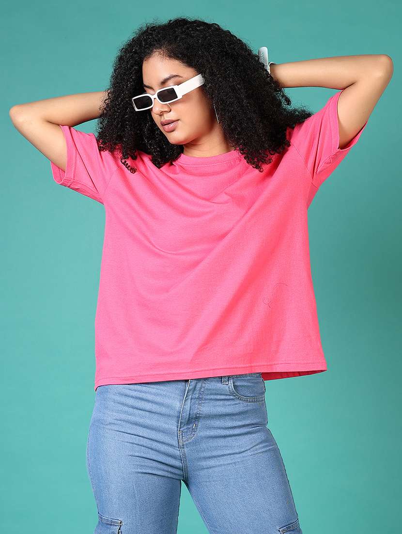 women pink back print short sleeve t-shirt