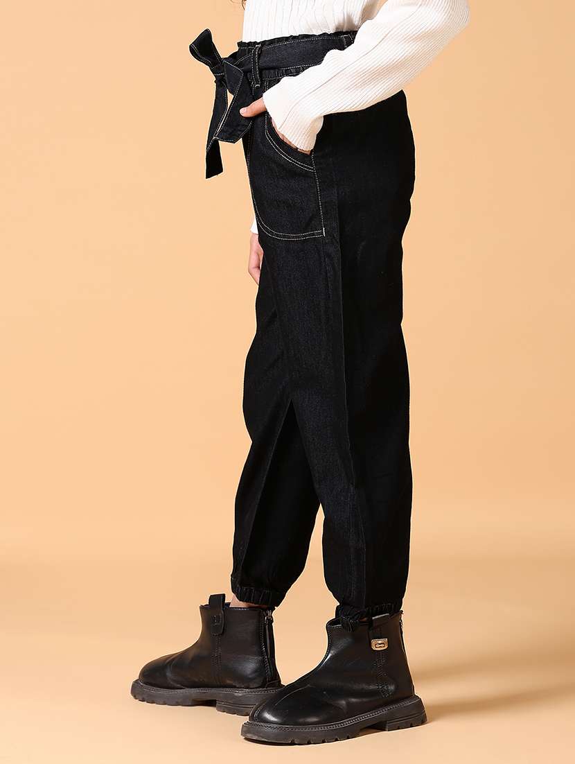 girls black plain joggers - 21573274 -  Standard Image - 1