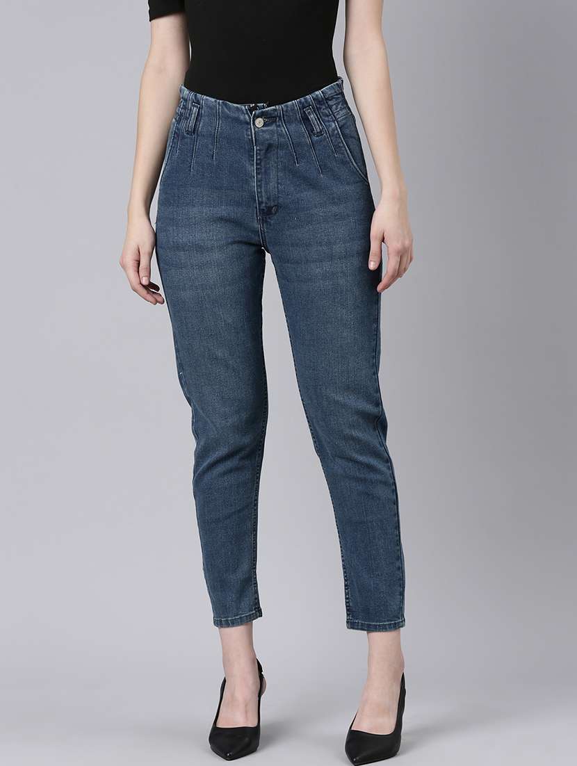 women navy blue denim plain jeans
