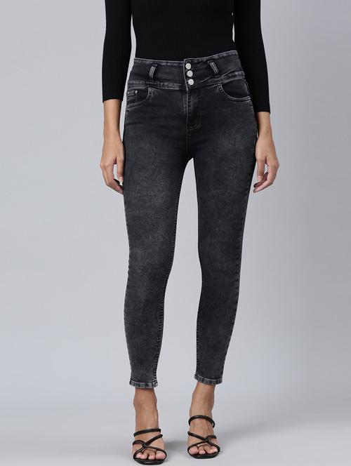 women black denim plain jeans - 21573676 - Standard Image - 0