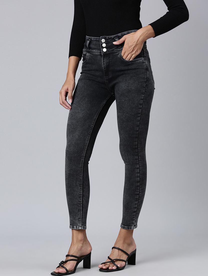 women black denim plain jeans - 21573676 - Standard Image - 1