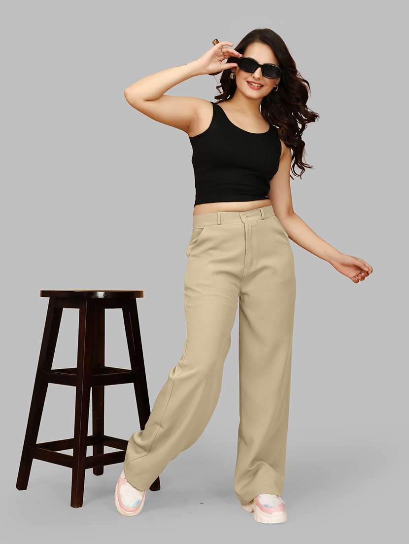 women solid flat front wide leg trouser - 21573678 -  Standard Image - 4