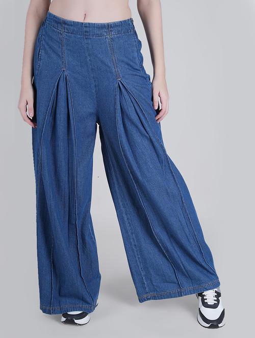 women blue plain baggy leg jean - 21573688 -  Standard Image - 0