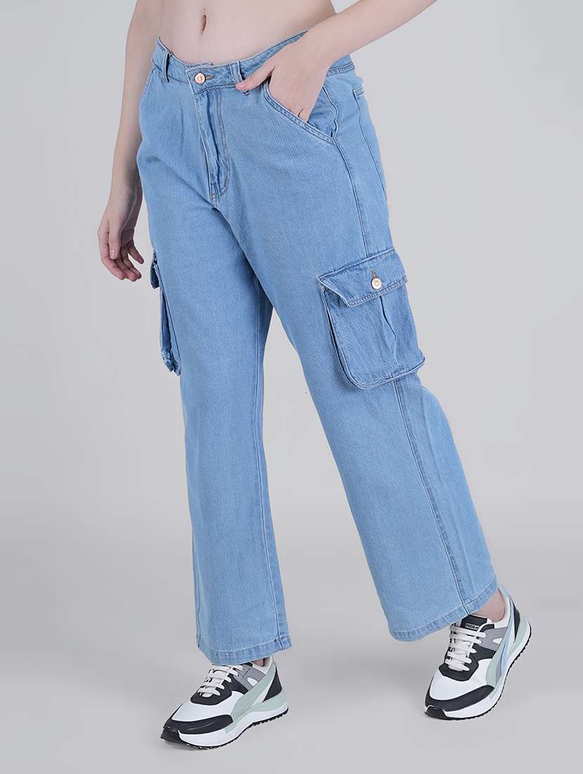 women light blue solid cargo