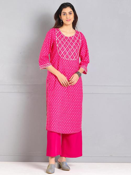 women pink printed straight kurta - 21573773 - Standard Image - 0