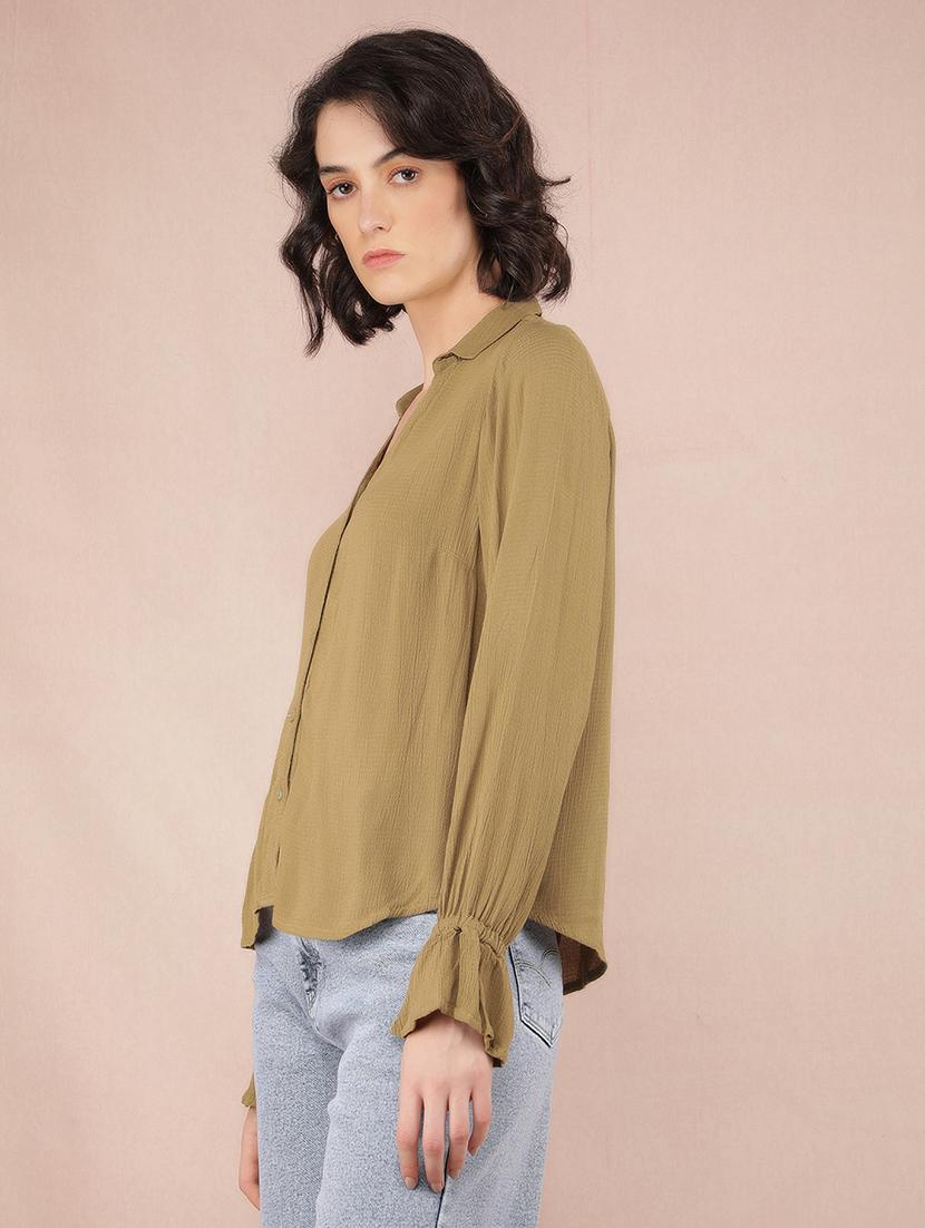 olive viscose regular shirt - 21573779 - Standard Image - 1