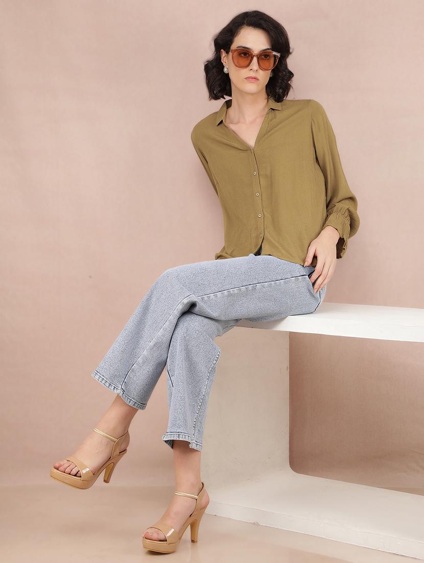 olive viscose regular shirt - 21573779 - Standard Image - 4