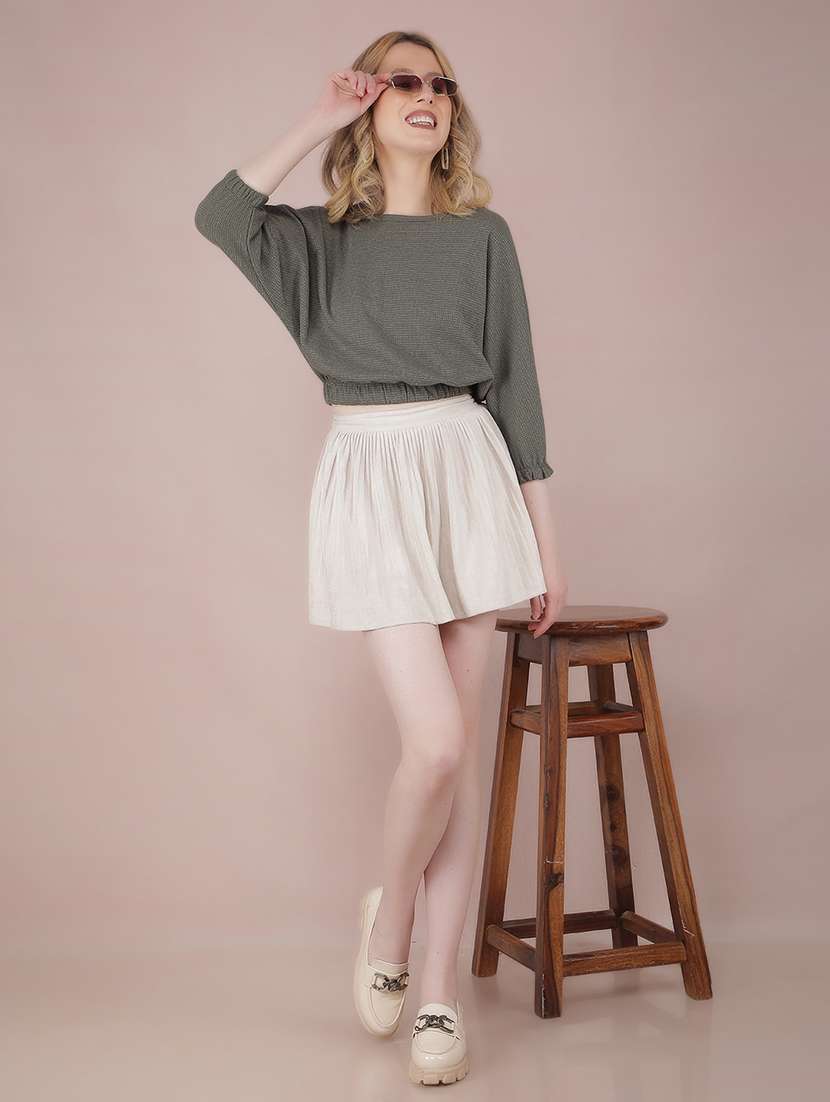 women solid three quarter sleeve crop top - 21573783 - Standard Image - 4