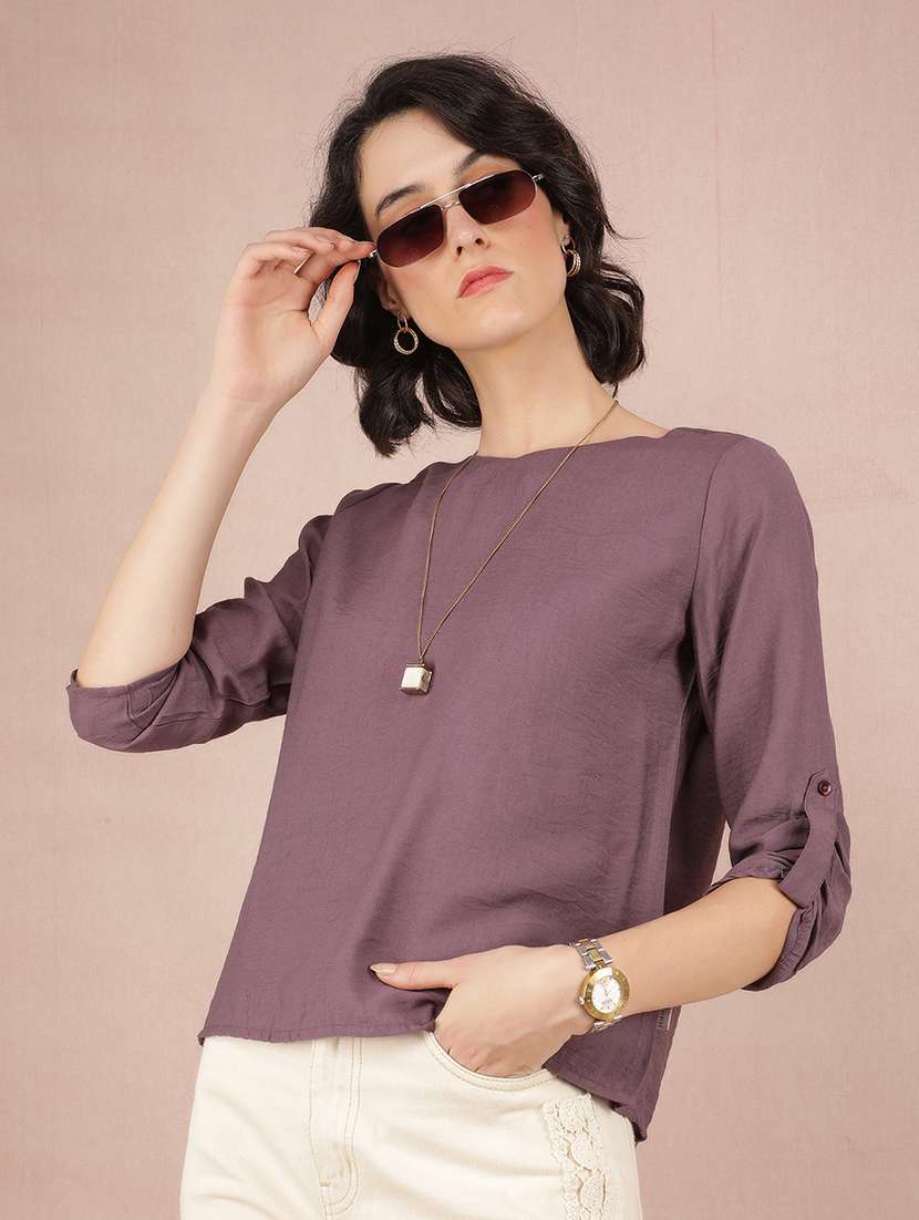 women solid boat neck regular top