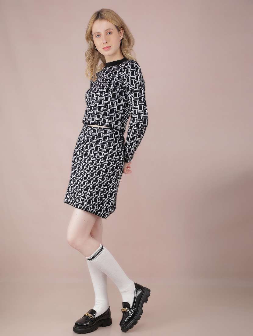 women black self design top and skirt co-ord set - 21573796 -  Standard Image - 1