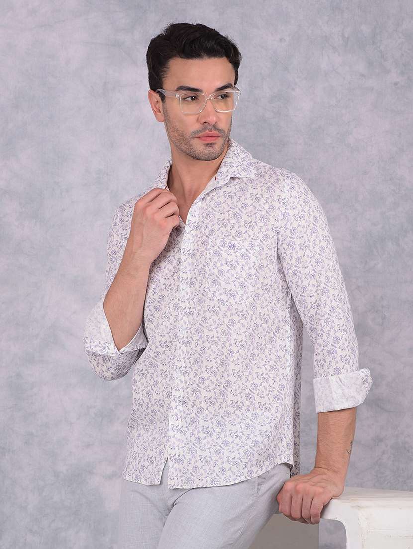 men printed collared regular fit shirt