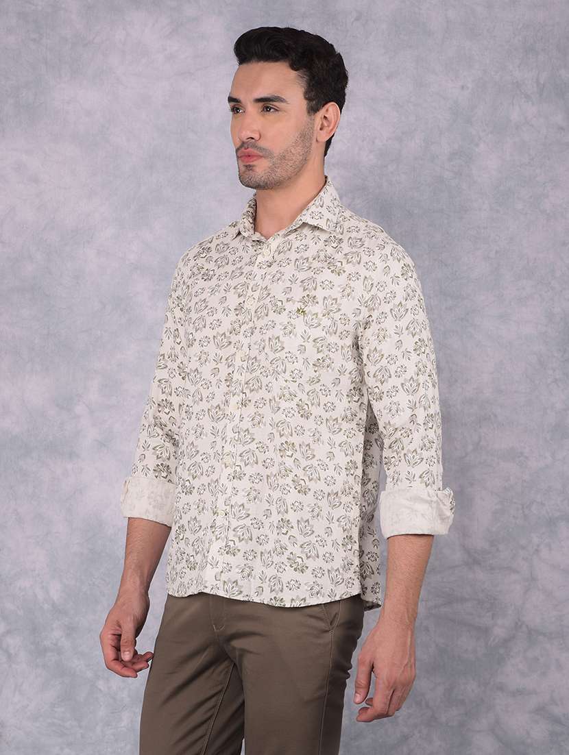 men printed collared regular fit long sleeve shirt