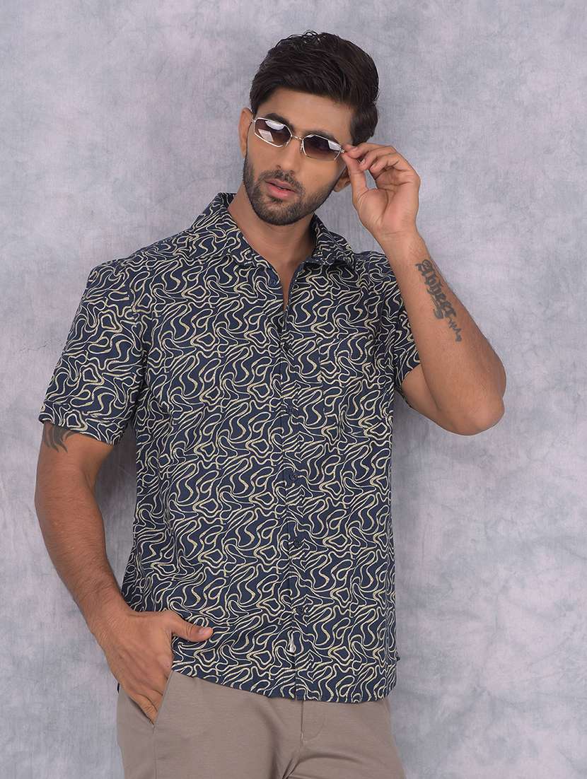 men printed slim fit short sleeve casual shirt - 21573865 -  Standard Image - 1
