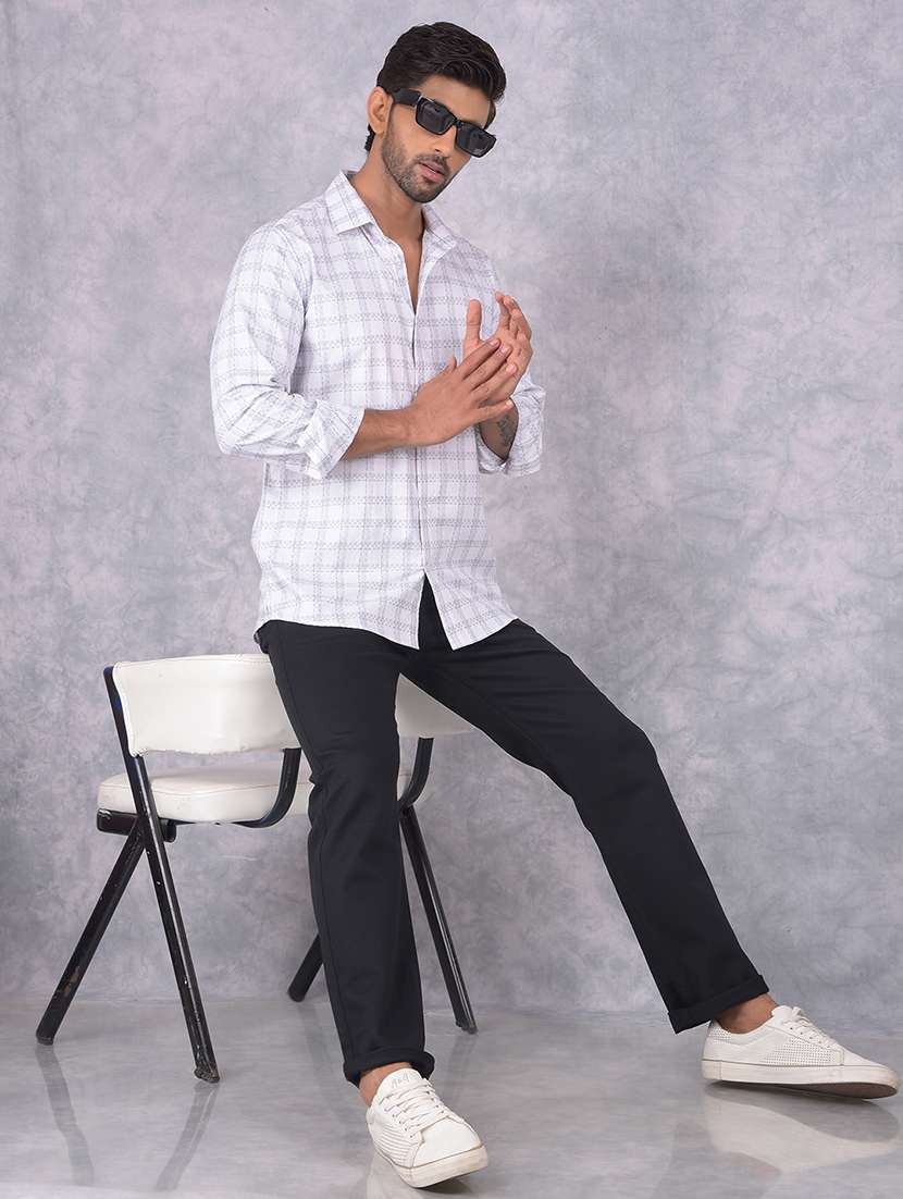 men checkered collared slim fit long sleeve shirt - 21573872 -  Standard Image - 4