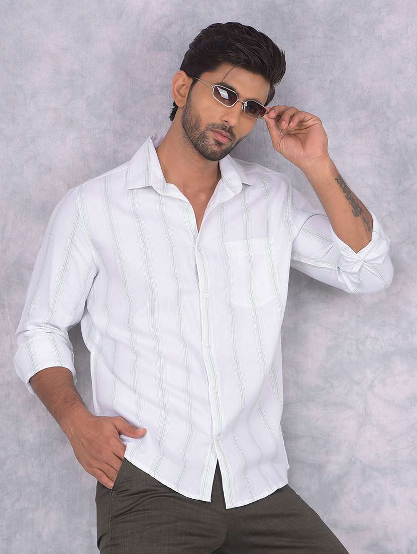 men striped collared slim fit long sleeve shirt - 21573873 -  Standard Image - 1
