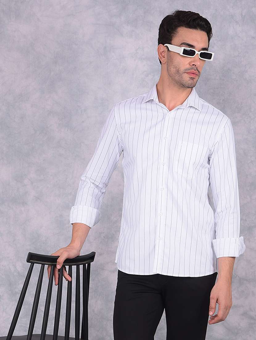 men stripes slim fit long sleeve casual shirt