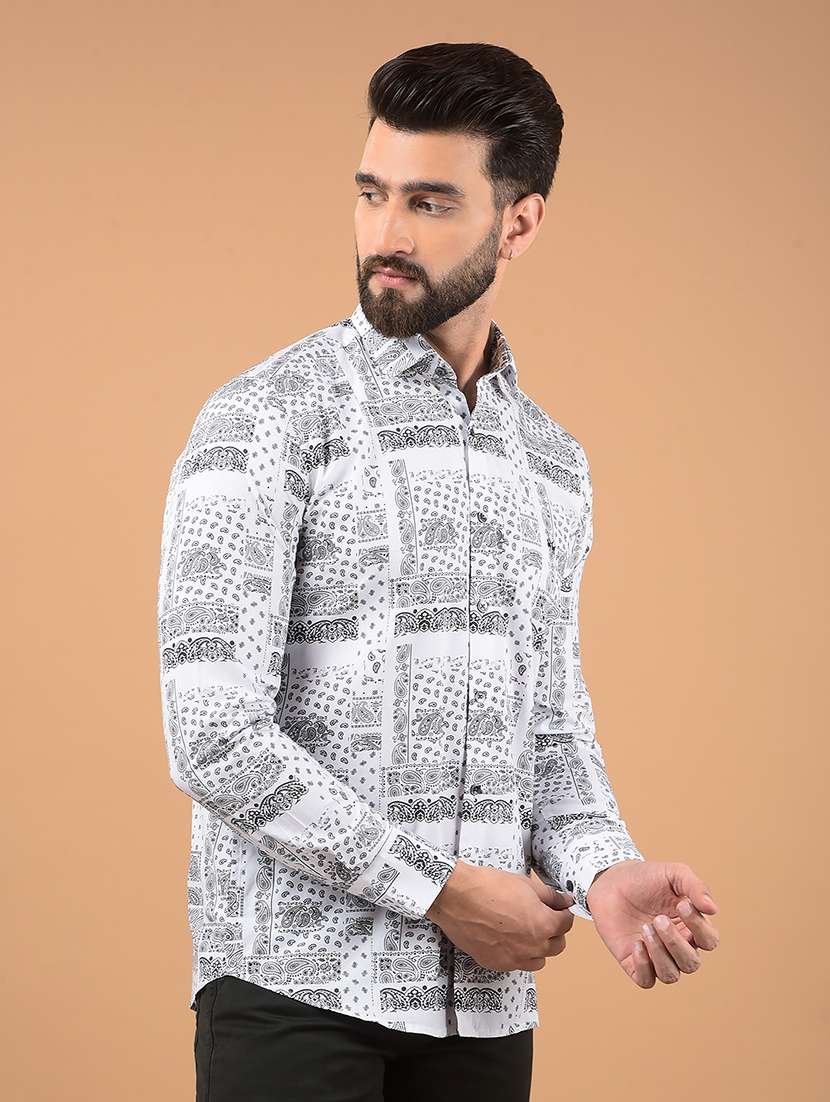 men long sleeve paisley printed casual shirt