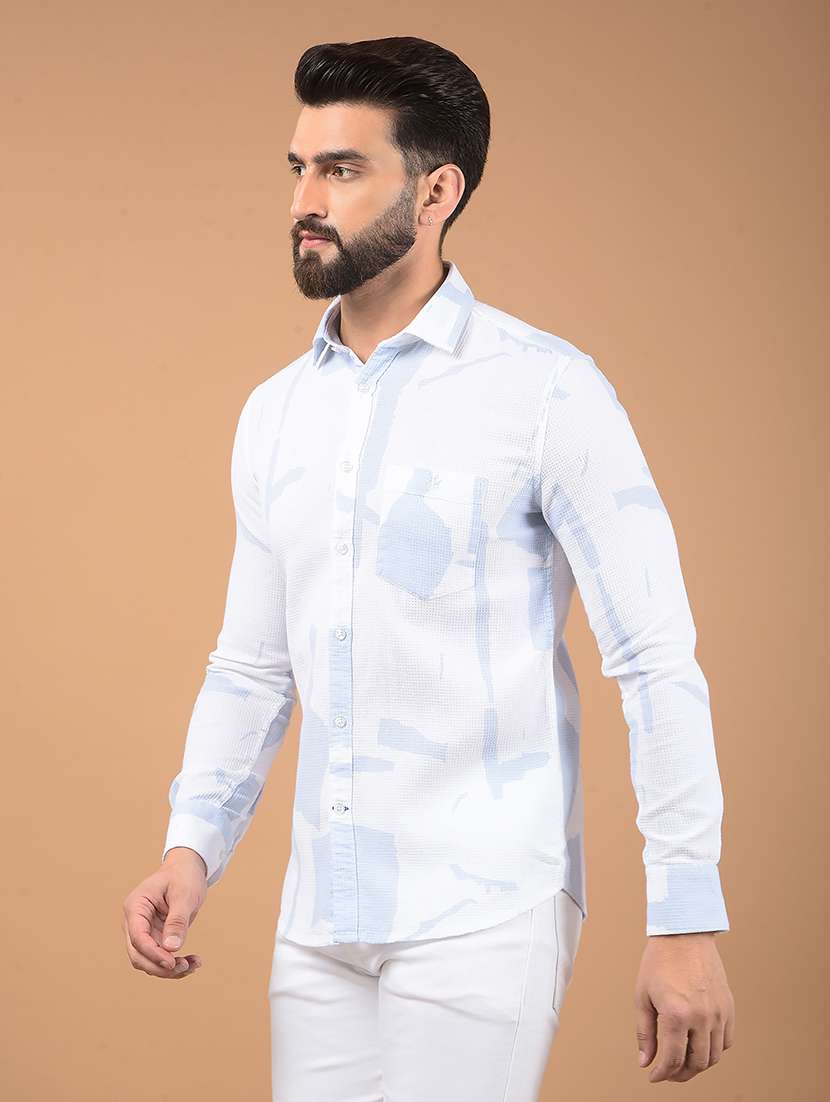 men printed slim fit long sleeve casual shirt - 21573911 - Standard Image - 1