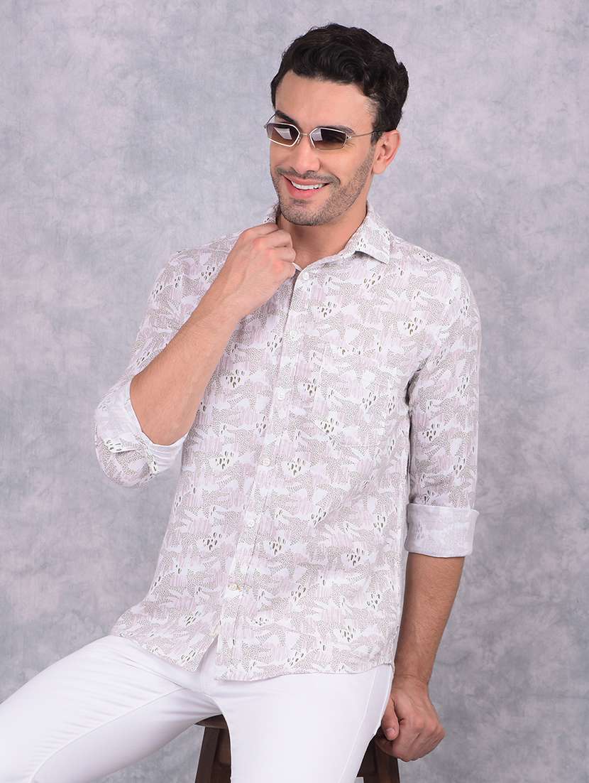 men printed slim fit long sleeve casual shirt - 21573917 -  Standard Image - 1