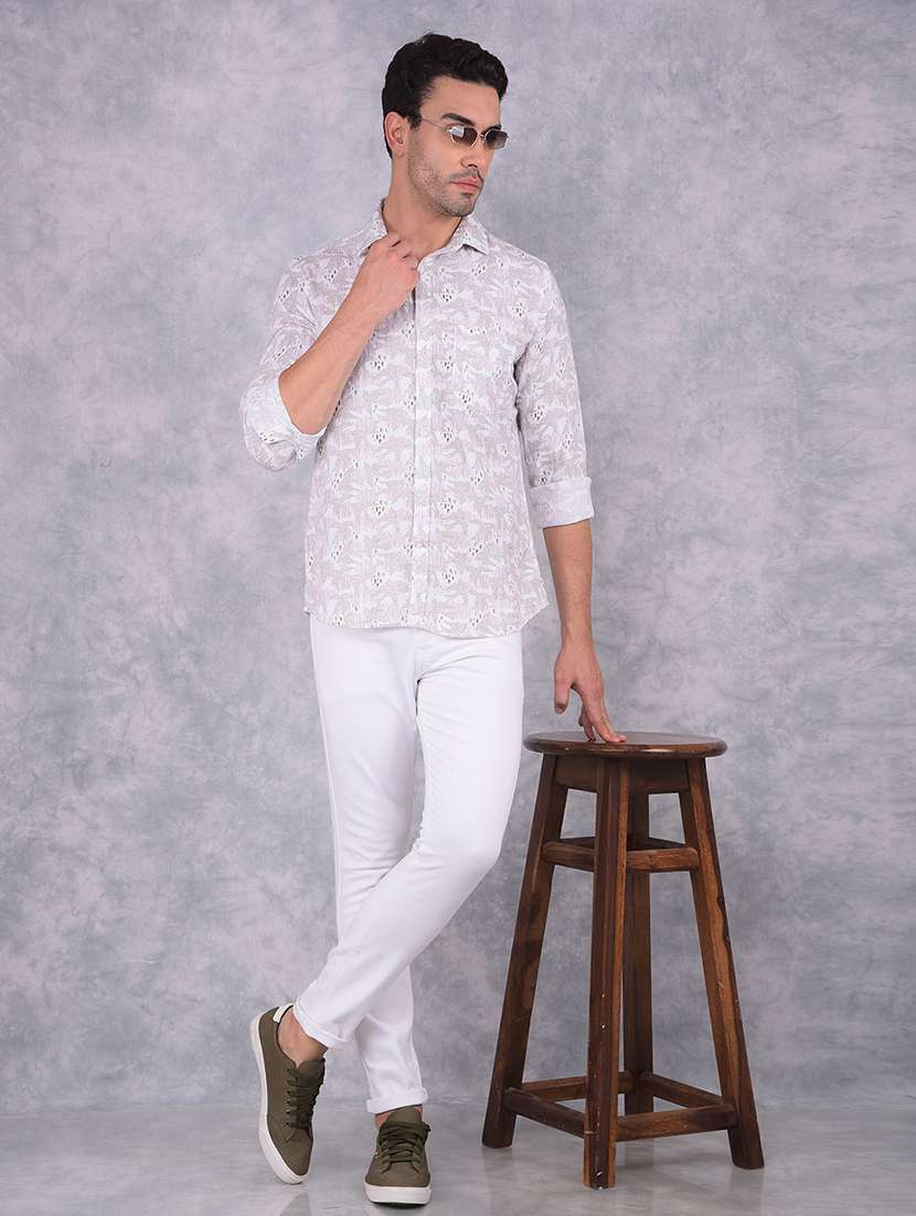 men printed slim fit long sleeve casual shirt - 21573917 -  Standard Image - 4