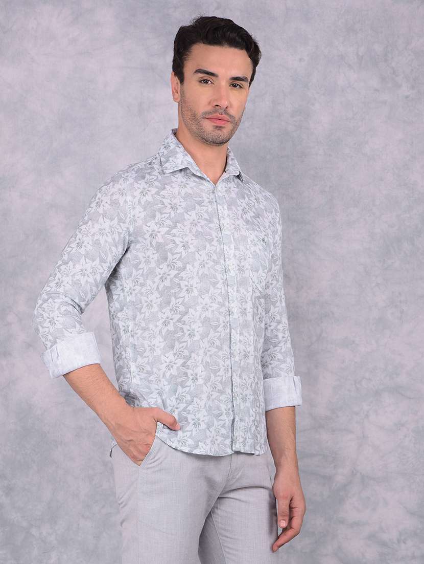 men green linen blend casual shirt