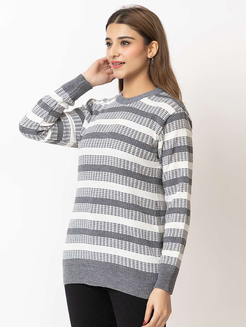women striped long sleeves pullover - 21574030 - Standard Image - 1