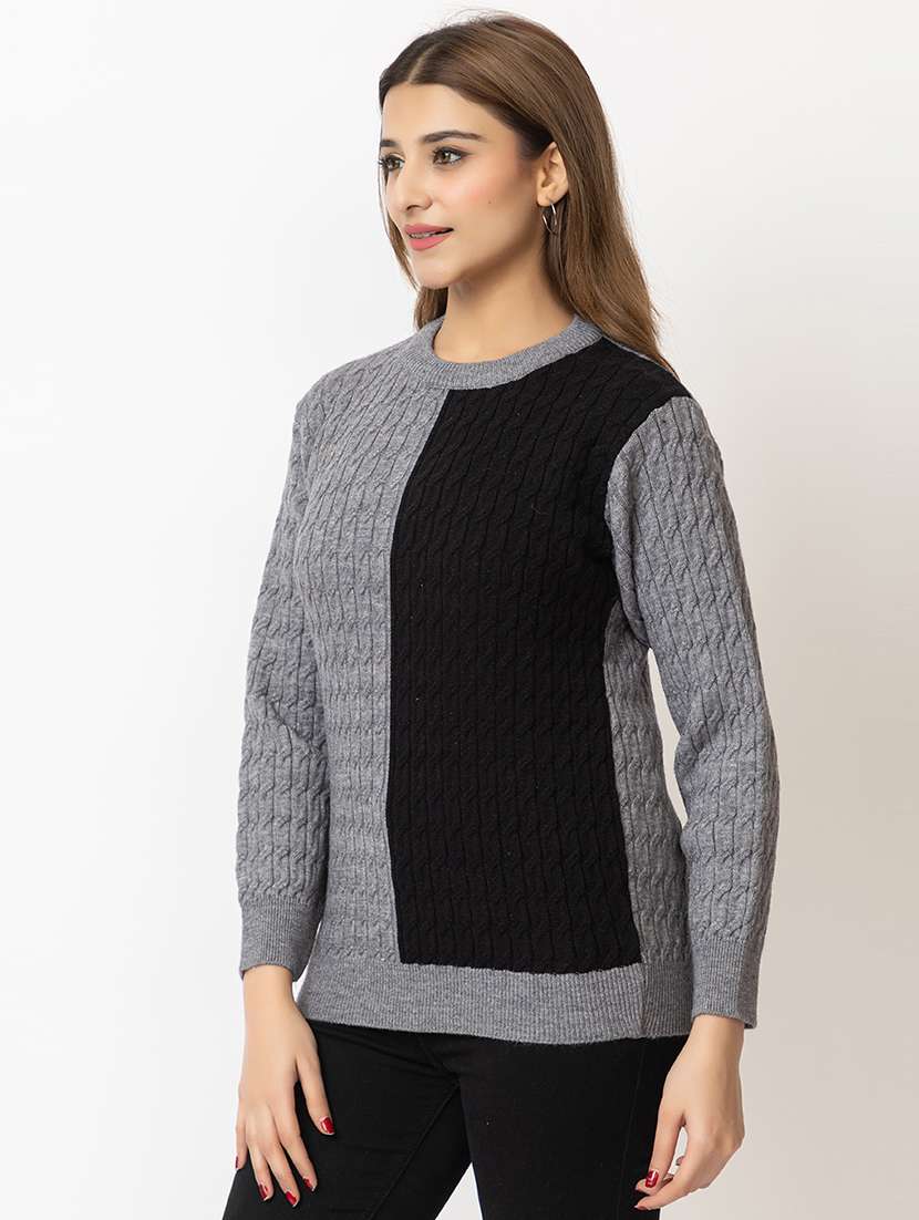 women color block long sleeves pullover - 21574034 - Standard Image - 1