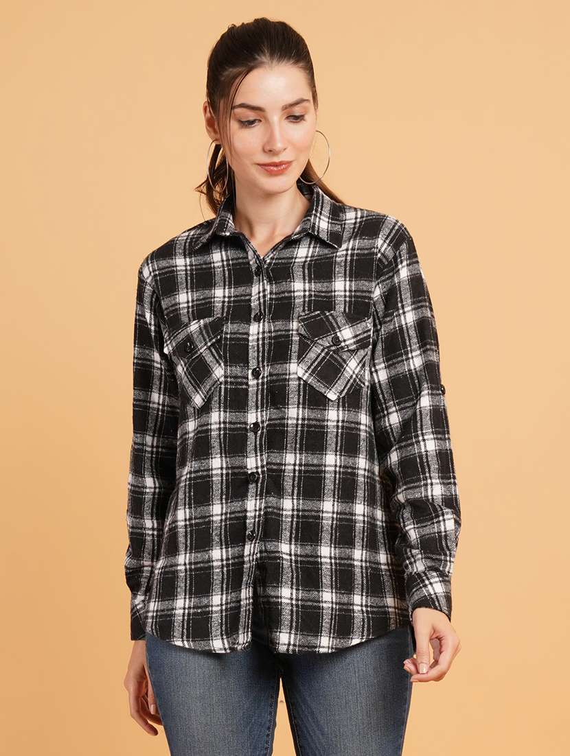 women black checks long sleeve oversized shirt